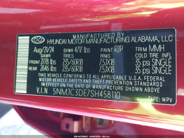 Aukcja sprzedaży 2025 Hyundai Tucson Sel Convenience, vin: 5NMJC3DE7SH458110, numer aukcji: 44795642
