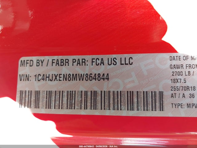 1C4HJXEN8MW864844 Jeep Wrangler Unlimited Sahara