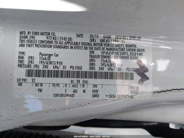 1FADP3E25FL322140 Ford FOCUS S