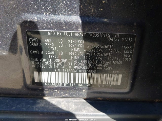 2013 Subaru Outback 3.6r Limited მანქანა იყიდება აუქციონზე, vin: 4S4BRDKC1D2274858, აუქციონის ნომერი: 44795664