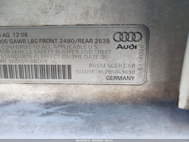 2009 AUDI A4 WAUSF78K79N049490 Photo 8