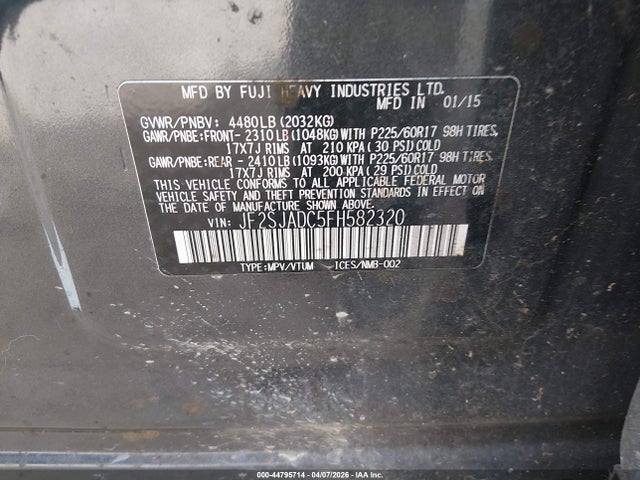 Aukcja sprzedaży 2015 Subaru Forester 2.5i Premium, vin: JF2SJADC5FH582320, numer aukcji: 44795714