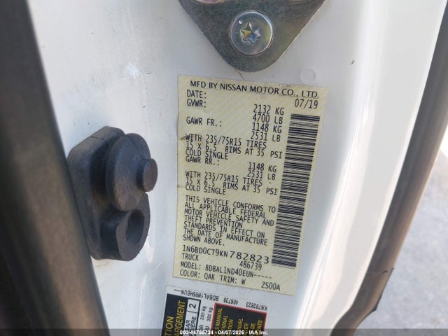 Auction sale of the 2019 Nissan Frontier S, vin: 1N6BD0CT9KN782823, lot number: 44795734
