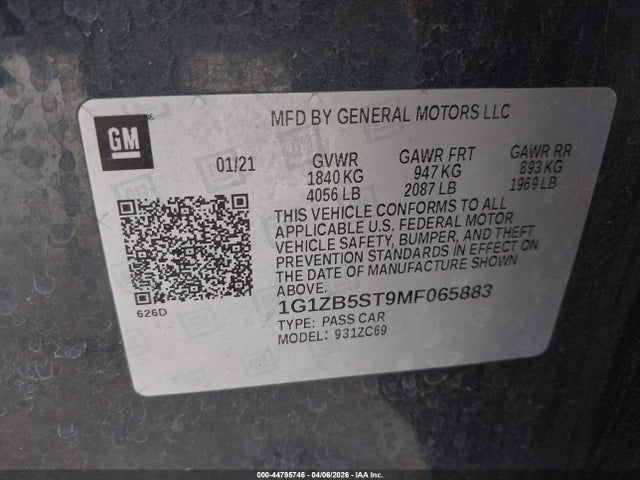 1G1ZB5ST9MF065883 Chevrolet Malibu Fwd Ls