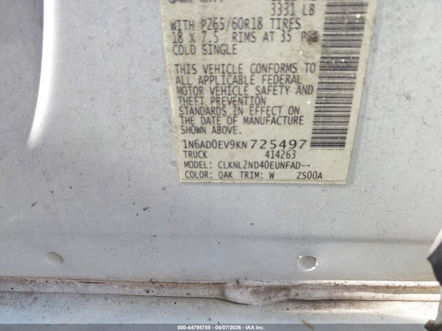 Aukcja sprzedaży 2019 Nissan Frontier Sv, vin: 1N6AD0EV9KN725497, numer aukcji: 44795750