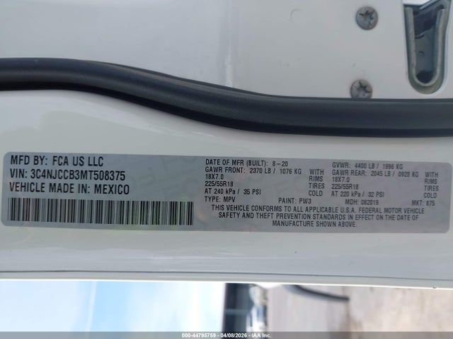 Aukcja sprzedaży 2021 Jeep Compass Limited Fwd, vin: 3C4NJCCB3MT508375, numer aukcji: 44795759