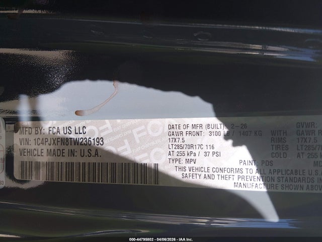 Продажа на аукционе авто 2026 Jeep Wrangler Rubicon 4x4, vin: 1C4PJXFN8TW236193, номер лота: 44795802