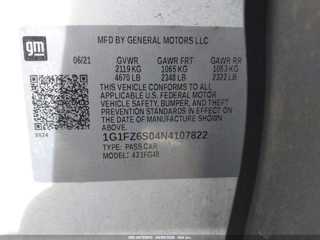 1G1FZ6S04N4107822 Chevrolet Bolt Euv Fwd Premier