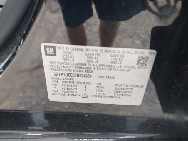 Продажа на аукционе авто 2015 Gmc Sierra 1500 Sle, vin: 3GTP1UEC6FG224934, номер лота: 44795814