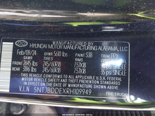 Продажа на аукционе авто 2024 Hyundai Santa Cruz Sel, vin: 5NTJBDDEXRH109949, номер лота: 44795819