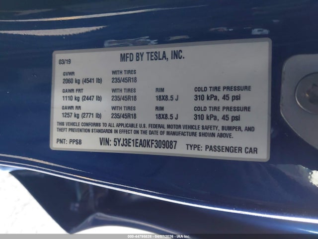 2019 TESLA MODEL 3 5YJ3E1EA0KF309087 Photo 8