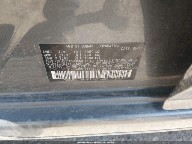 Aukcja sprzedaży 2018 Subaru Impreza 2.0i, vin: 4S3GTAA64J3748619, numer aukcji: 44795834