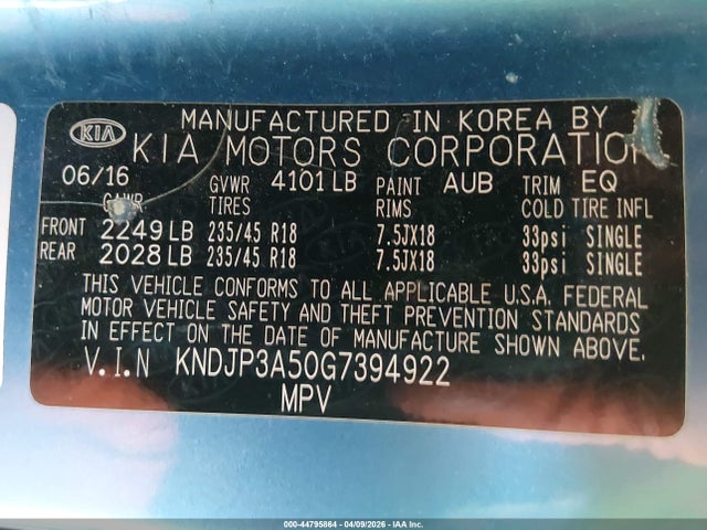 KIA SOUL + 2016 KNDJP3A50G7394922 Image 9