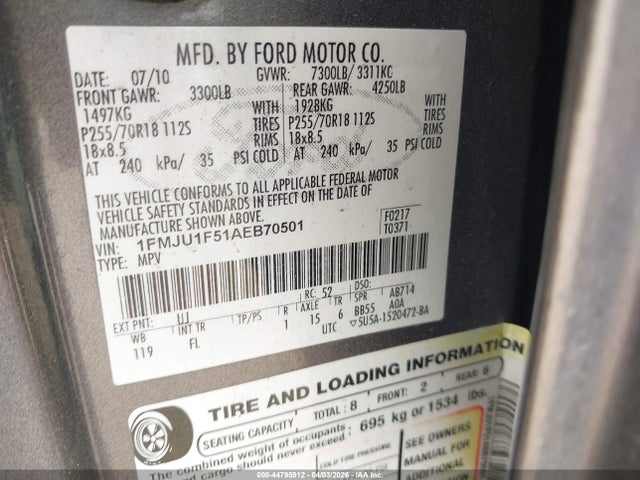 2010 FORD EXPEDITION 1FMJU1F51AEB70501 Photo 8