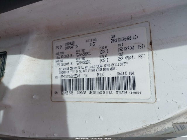 Продажа на аукционе авто 1997 Dodge Ram 1500 Lt, vin: 1B7HC16Y1VS225309, номер лота: 44795920