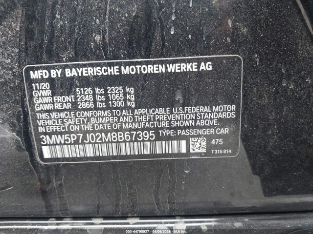 44795927 :رقم المزاد ، 3MW5P7J02M8B67395 vin ، 2021 Bmw 330e مزاد بيع