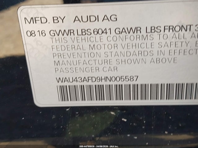 Продажа на аукционе авто 2017 Audi A8 L 4.0t Sport, vin: WAU43AFD9HN005587, номер лота: 44795939