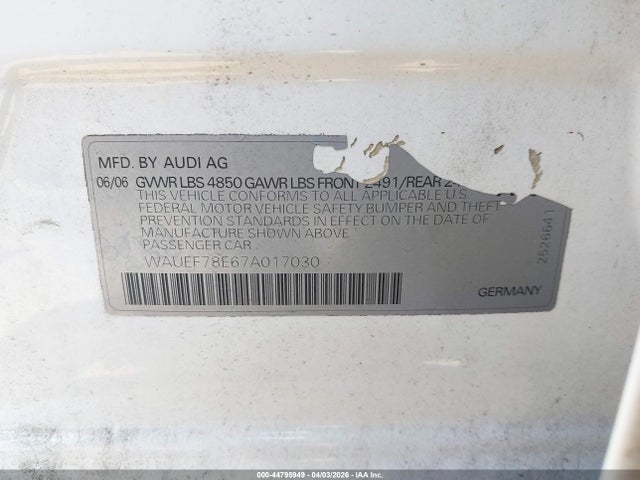 2007 AUDI A4 WAUEF78E67A017030 Photo 8