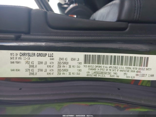44795951 :رقم المزاد ، 1J4RS6GG8BC601501 vin ، 2011 Jeep Grand Cherokee Overland مزاد بيع