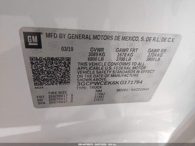 3GCPWCEK6KG171794 Chevrolet Silverado 1500 Lt