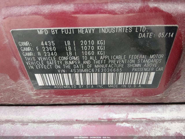 Aukcja sprzedaży 2014 Subaru Legacy 2.5i Premium, vin: 4S3BMBC67E3036685, numer aukcji: 44795980