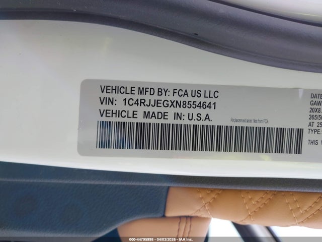 Aukcja sprzedaży 2022 Jeep Grand Cherokee L Summit 4x2, vin: 1C4RJJEGXN8554641, numer aukcji: 44795998