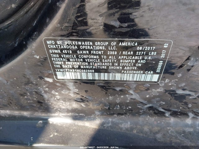 1VWCT7A31HC082866 Volkswagen Passat 1.8t Sel Premium