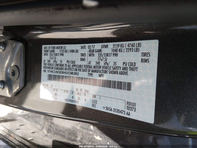Aukcja sprzedaży 2017 Ford Escape Se, vin: 1FMCU9GD8HUC96383, numer aukcji: 44796032