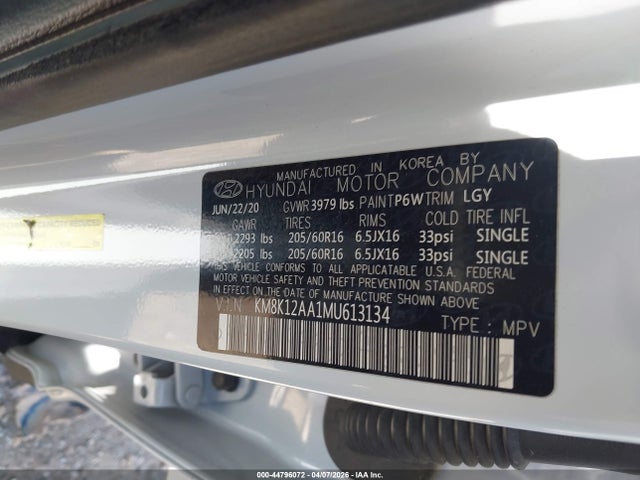 Продажа на аукционе авто 2021 Hyundai Kona Se, vin: KM8K12AA1MU613134, номер лота: 44796072