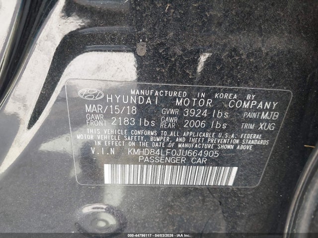 KMHD84LF0JU664905 Hyundai ELANTRA SEL
