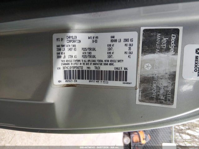 Aukcja sprzedaży 1994 Dodge Ram 1500, vin: 3B7HC16Y5RM502722, numer aukcji: 44796143