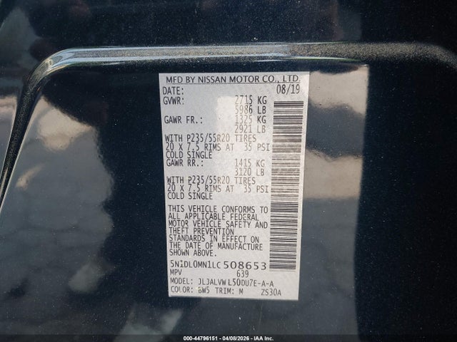 Aukcja sprzedaży 2020 Infiniti Qx60 Luxe, vin: 5N1DL0MN1LC508653, numer aukcji: 44796151