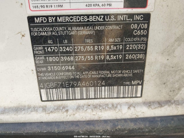 Продажа на аукционе авто 2009 Mercedes-benz Gl 450 4matic, vin: 4JGBF71E79A460124, номер лота: 44796154
