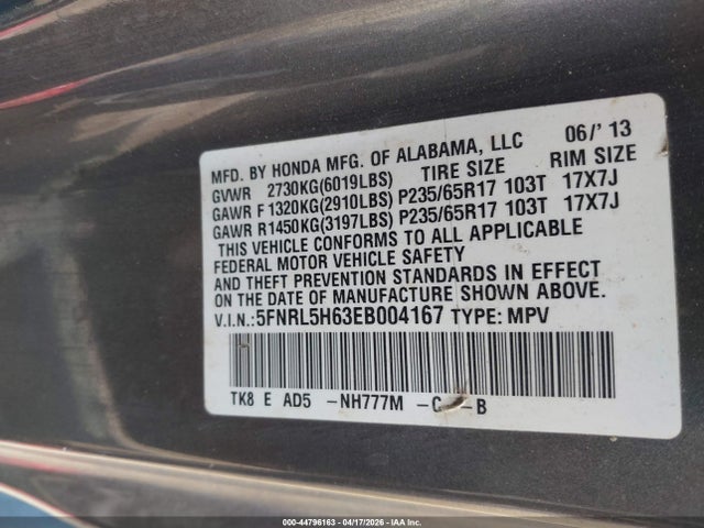 Honda Odyssey Ex-l 2014 5FNRL5H63EB004167 Image 9