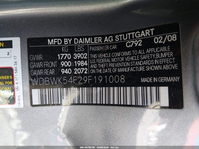 Aukcja sprzedaży 2009 Mercedes-benz Slk 300, vin: WDBWK54F29F191008, numer aukcji: 44796195