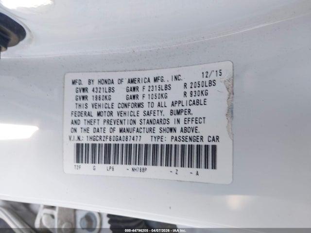 1HGCR2F60GA087477 Honda Accord Sport