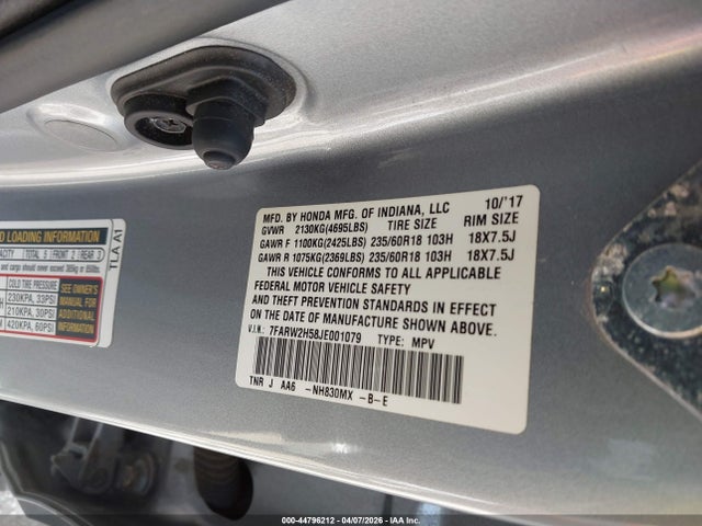 44796212 :رقم المزاد ، 7FARW2H58JE001079 vin ، 2018 Honda Cr-v Ex مزاد بيع