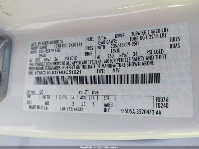 Ford Escape Titanium 2017 1FMCU0JD7HUC51021 Image 9