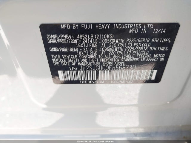 Aukcja sprzedaży 2015 Subaru Forester 2.0xt Touring, vin: JF2SJGUC0FH568330, numer aukcji: 44796228
