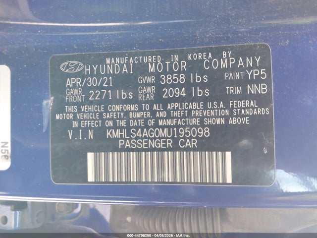Продаж на аукціоні авто 2021 Hyundai Elantra Sel, vin: KMHLS4AG0MU195098, номер лоту: 44796250