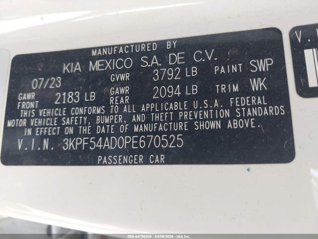 Aukcja sprzedaży 2023 Kia Forte Gt-line, vin: 3KPF54AD0PE670525, numer aukcji: 44796259