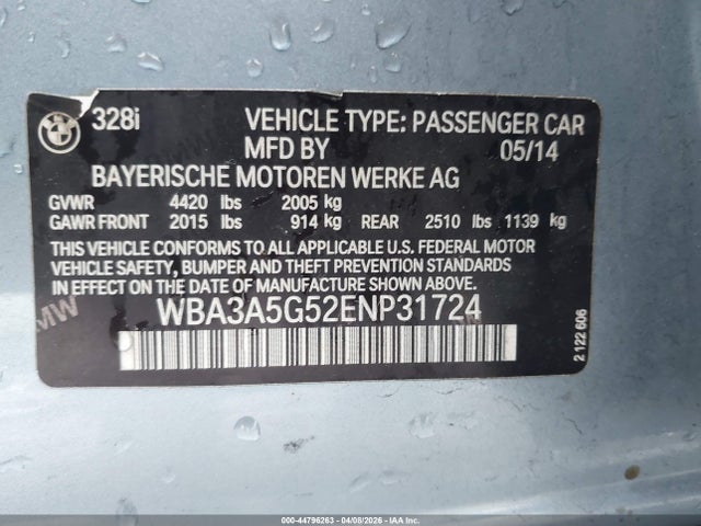 BMW 328I 2014 WBA3A5G52ENP31724 Image 9