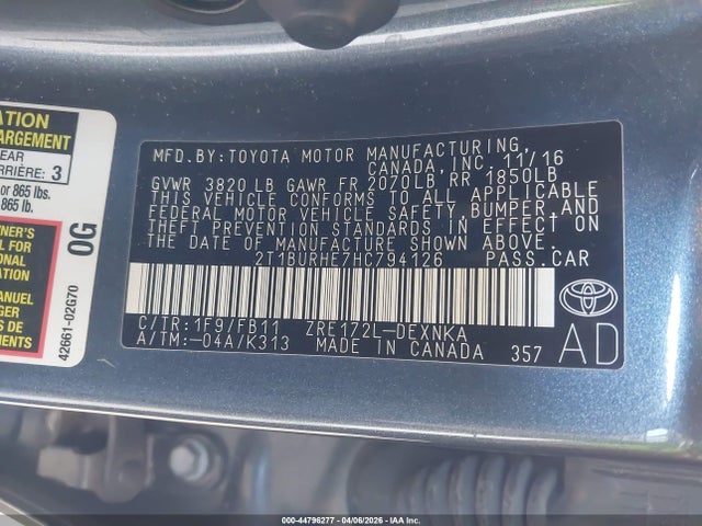 2017 TOYOTA COROLLA 2T1BURHE7HC794126 Photo 8