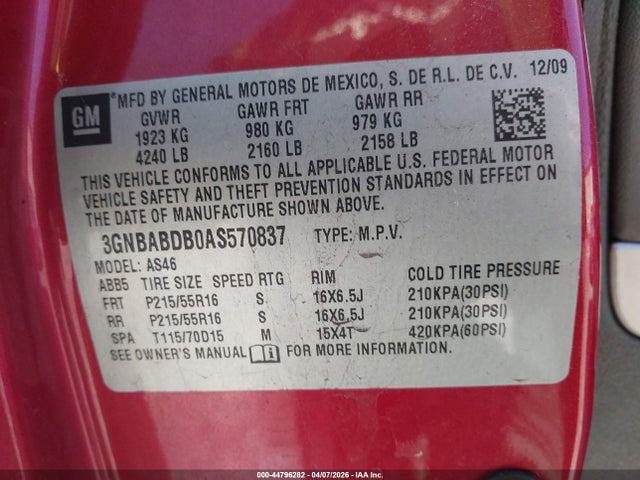 2010 CHEVROLET HHR 3GNBABDB0AS570837 Photo 8