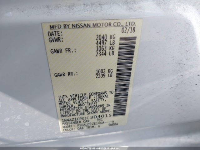 1N4AZ1CPXJC304015 Nissan LEAF SV