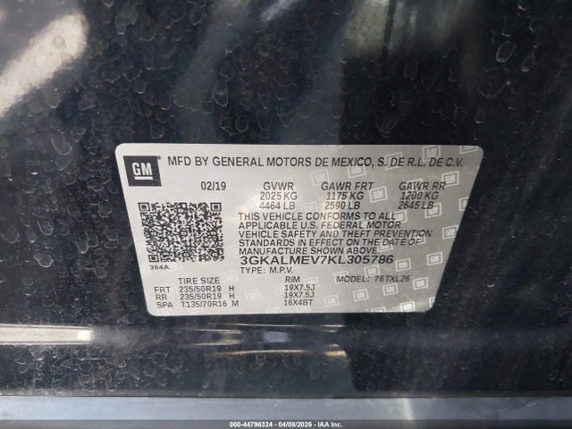 3GKALMEV7KL305786 GMC Terrain Sle