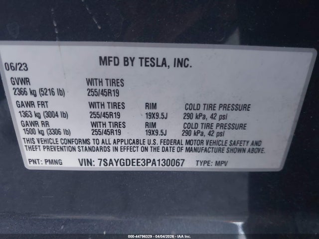 7SAYGDEE3PA130067 Tesla Model Y Awd/long Range Dual Motor All-wheel Drive