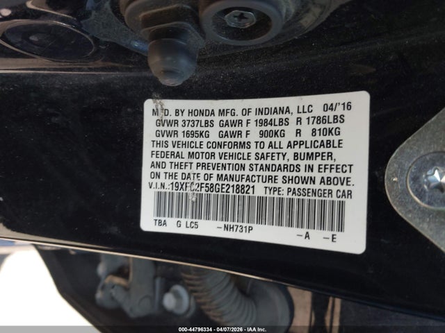 Honda Civic Lx 2016 19XFC2F58GE218821 Image 9