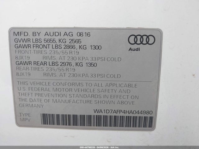 Продажа на аукционе авто 2017 Audi Q5 3.0t Premium Plus, vin: WA1D7AFP4HA044980, номер лота: 44796339