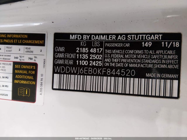 Продажа на аукционе авто 2019 Mercedes-benz Amg C 43 4matic, vin: WDDWJ6EB0KF844520, номер лота: 44796342